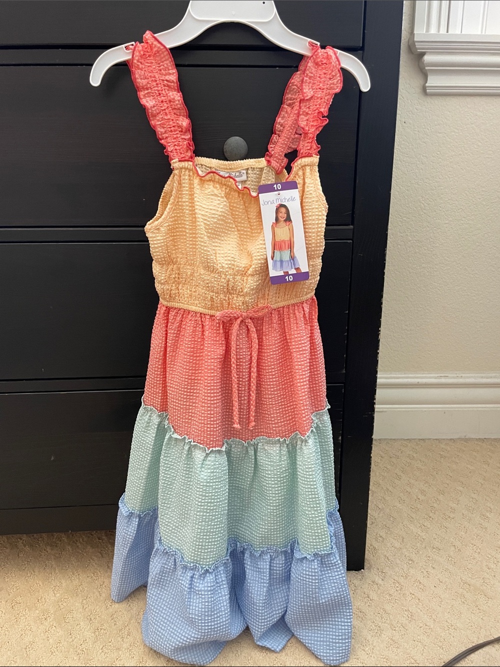 Jona Michelle Coral, Yellow, Mint & Sky Blue Tiered Maxi Dress - Girls